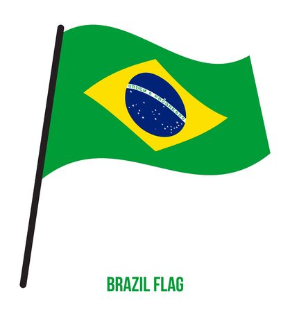 Brazil Flag Waving Vector Illustration on White Background. Brazil National Flag.のイラスト素材