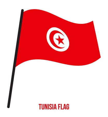 Tunisia Flag Waving Vector Illustration on White Background. Tunisia National Flag.のイラスト素材
