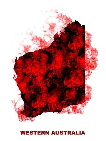Western Australia Map Fire on White Background. Bushfire In Australia Wilderness. Save Australia Concept. Series of Massive Bushfires Across Australia.の写真素材