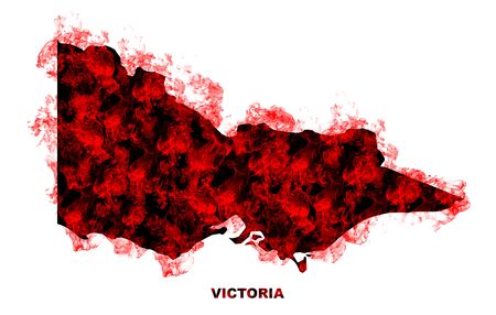 Victoria Map Fire on White Background. Bushfire In Australia Wilderness. Save Australia Concept. Series of Massive Bushfires Across Australia.の写真素材