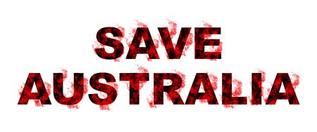 Save Australia Typography Design with Fires on White Background. Help People and Animals. Series of Massive Bushfires Across Australia.の写真素材