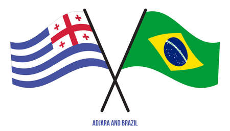 Adjara and Brazil Flags Crossed And Waving Flat Style. Official Proportion. Correct Colors.のイラスト素材