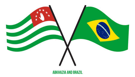 Abkhazia and Brazil Flags Crossed And Waving Flat Style. Official Proportion. Correct Colors.のイラスト素材