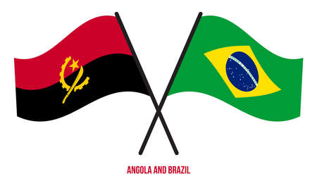 Angola and Brazil Flags Crossed And Waving Flat Style. Official Proportion. Correct Colors.のイラスト素材