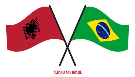 Albania and Brazil Flags Crossed And Waving Flat Style. Official Proportion. Correct Colors.のイラスト素材