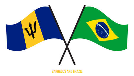 Barbados and Brazil Flags Crossed And Waving Flat Style. Official Proportion. Correct Colors.のイラスト素材