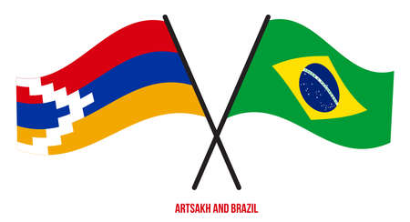 Artsakh and Brazil Flags Crossed And Waving Flat Style. Official Proportion. Correct Colors.のイラスト素材