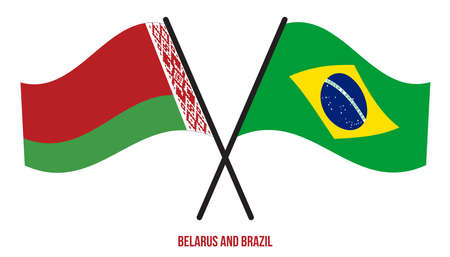 Belarus and Brazil Flags Crossed And Waving Flat Style. Official Proportion. Correct Colors.のイラスト素材
