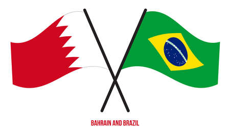 Bahrain and Brazil Flags Crossed And Waving Flat Style. Official Proportion. Correct Colors.のイラスト素材