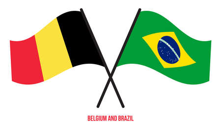Belgium and Brazil Flags Crossed And Waving Flat Style. Official Proportion. Correct Colors.のイラスト素材