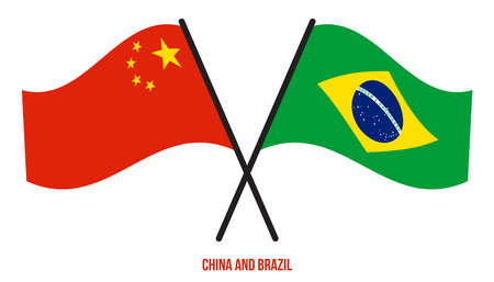 China and Brazil Flags Crossed And Waving Flat Style. Official Proportion. Correct Colors.のイラスト素材