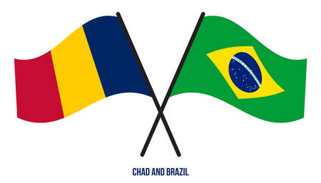 Chad and Brazil Flags Crossed And Waving Flat Style. Official Proportion. Correct Colors.のイラスト素材