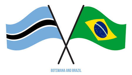 Botswana and Brazil Flags Crossed And Waving Flat Style. Official Proportion. Correct Colors.のイラスト素材
