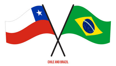 Chile and Brazil Flags Crossed And Waving Flat Style. Official Proportion. Correct Colors.のイラスト素材