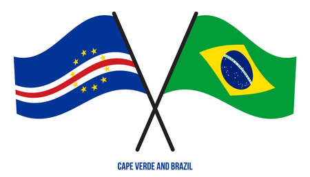 Cape Verde and Brazil Flags Crossed And Waving Flat Style. Official Proportion. Correct Colors.のイラスト素材