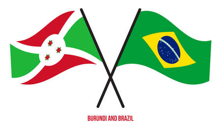 Burundi and Brazil Flags Crossed And Waving Flat Style. Official Proportion. Correct Colors.のイラスト素材