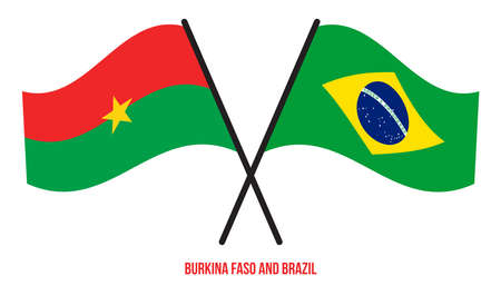 Burkina Faso and Brazil Flags Crossed And Waving Flat Style. Official Proportion. Correct Colors.のイラスト素材