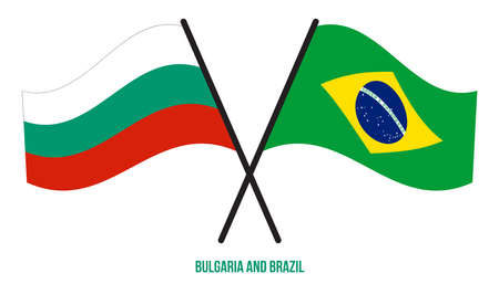Bulgaria and Brazil Flags Crossed And Waving Flat Style. Official Proportion. Correct Colors.のイラスト素材