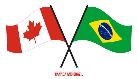Canada and Brazil Flags Crossed And Waving Flat Style. Official Proportion. Correct Colors.のイラスト素材