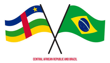 Central African Republic and Brazil Flags Crossed And Waving Flat Style. Official Proportion.のイラスト素材