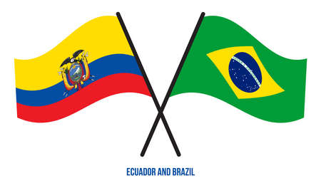 Ecuador and Brazil Flags Crossed And Waving Flat Style. Official Proportion. Correct Colors.のイラスト素材