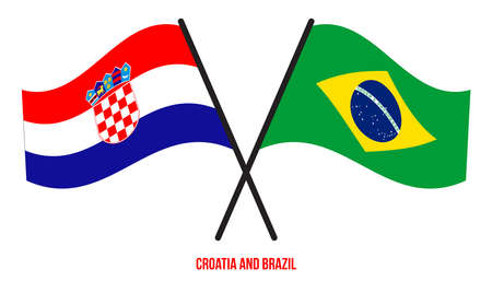 Croatia and Brazil Flags Crossed And Waving Flat Style. Official Proportion. Correct Colors.のイラスト素材