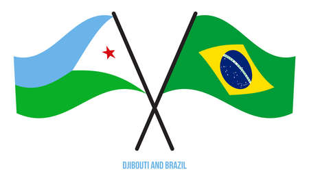 Djibouti and Brazil Flags Crossed And Waving Flat Style. Official Proportion. Correct Colors.のイラスト素材