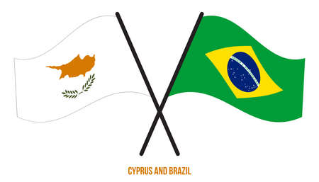 Cyprus and Brazil Flags Crossed And Waving Flat Style. Official Proportion. Correct Colors.のイラスト素材