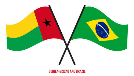 Guinea-Bissau and Brazil Flags Crossed And Waving Flat Style. Official Proportion. Correct Colors.のイラスト素材