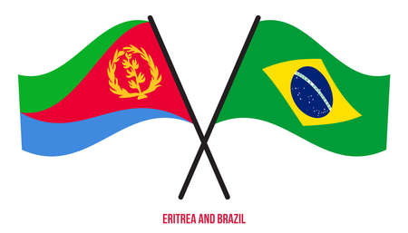 Eritrea and Brazil Flags Crossed And Waving Flat Style. Official Proportion. Correct Colors.のイラスト素材