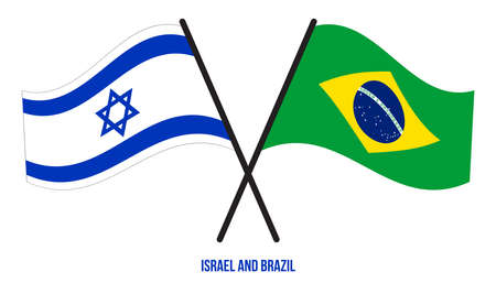 Israel and Brazil Flags Crossed And Waving Flat Style. Official Proportion. Correct Colors.のイラスト素材