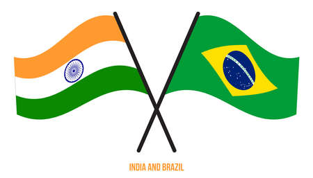 India and Brazil Flags Crossed And Waving Flat Style. Official Proportion. Correct Colors.のイラスト素材