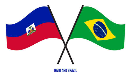 Haiti and Brazil Flags Crossed And Waving Flat Style. Official Proportion. Correct Colors.のイラスト素材