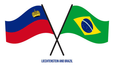 Liechtenstein and Brazil Flags Crossed And Waving Flat Style. Official Proportion. Correct Colors.のイラスト素材