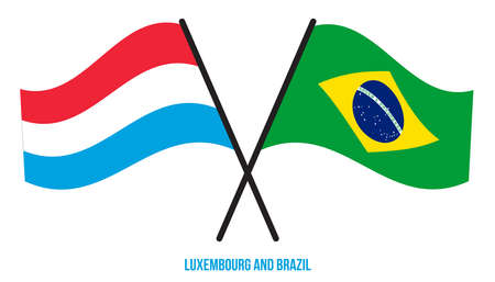 Luxembourg and Brazil Flags Crossed And Waving Flat Style. Official Proportion. Correct Colors.のイラスト素材