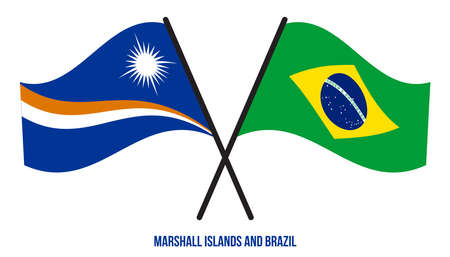 Marshall Islands and Brazil Flags Crossed & Waving Flat Style. Official Proportion. Correct Colors.のイラスト素材