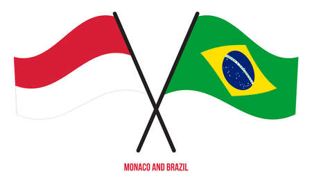 Monaco and Brazil Flags Crossed And Waving Flat Style. Official Proportion. Correct Colors.のイラスト素材