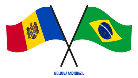 Moldova and Brazil Flags Crossed And Waving Flat Style. Official Proportion. Correct Colors.のイラスト素材