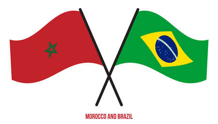 Morocco and Brazil Flags Crossed And Waving Flat Style. Official Proportion. Correct Colors.のイラスト素材