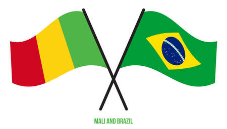 Mali and Brazil Flags Crossed And Waving Flat Style. Official Proportion. Correct Colors.のイラスト素材