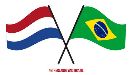 Netherlands and Brazil Flags Crossed And Waving Flat Style. Official Proportion. Correct Colors.のイラスト素材
