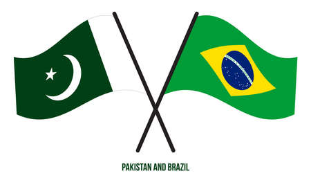 Pakistan and Brazil Flags Crossed And Waving Flat Style. Official Proportion. Correct Colors.のイラスト素材