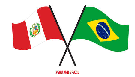 Peru and Brazil Flags Crossed And Waving Flat Style. Official Proportion. Correct Colors.のイラスト素材