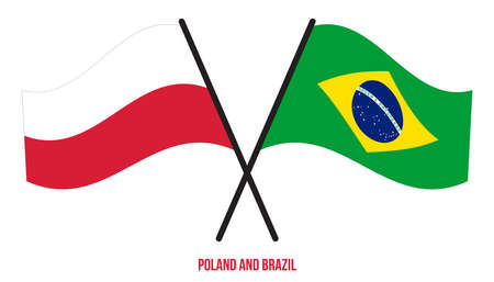 Poland and Brazil Flags Crossed And Waving Flat Style. Official Proportion. Correct Colors.のイラスト素材