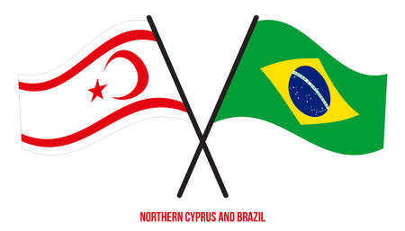 Northern Cyprus and Brazil Flags Crossed And Waving Flat Style. Official Proportion. Correct Colors.のイラスト素材