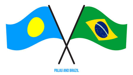 Palau and Brazil Flags Crossed And Waving Flat Style. Official Proportion. Correct Colors.のイラスト素材