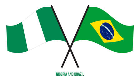 Nigeria and Brazil Flags Crossed And Waving Flat Style. Official Proportion. Correct Colors.のイラスト素材