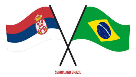 Serbia and Brazil Flags Crossed And Waving Flat Style. Official Proportion. Correct Colors.のイラスト素材