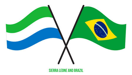 Sierra Leone and Brazil Flags Crossed And Waving Flat Style. Official Proportion. Correct Colors.のイラスト素材