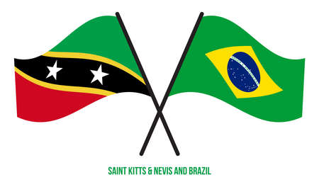 Saint Kitts & Nevis and Brazil Flags Crossed And Waving Flat Style. Official Proportion.のイラスト素材